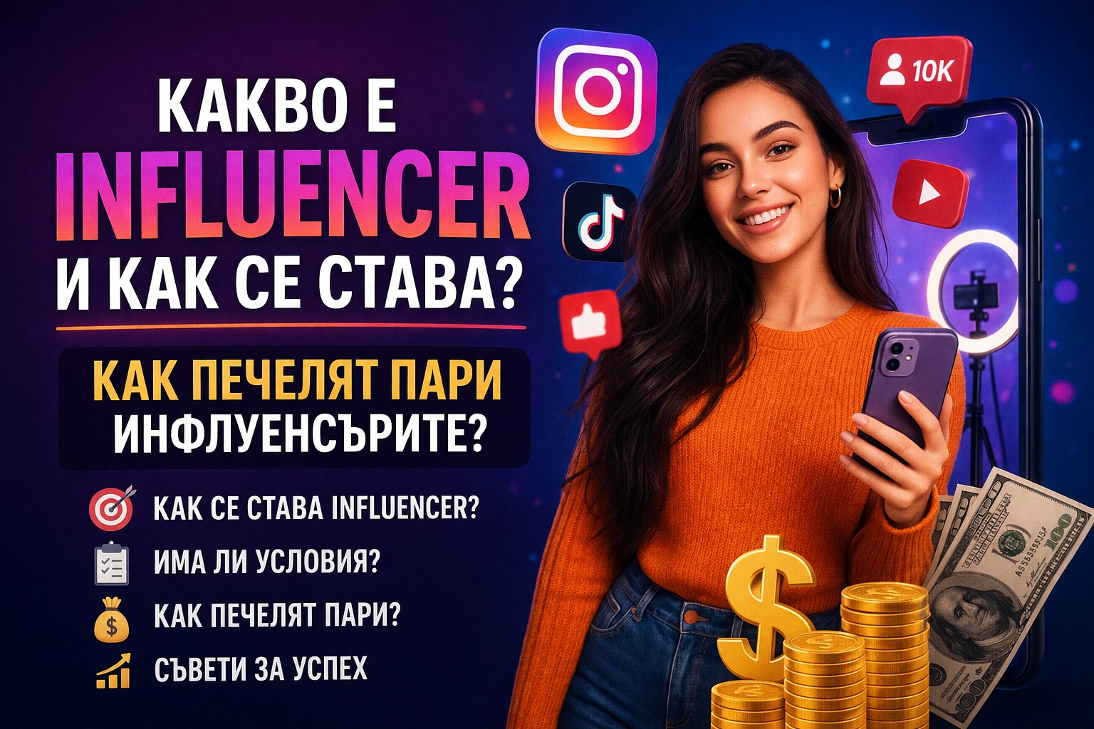 Какво е Influencer и как се става? Как печелят пари инфлуенсърите (2026)